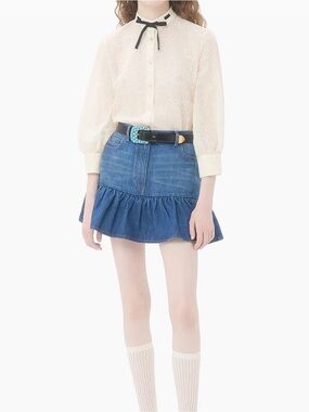 Valentino Garavani Blue Denim Ruffle Mini Skirt NWT $1200